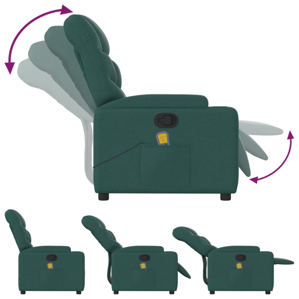 Massage Recliner Chair Dark Green Fabric