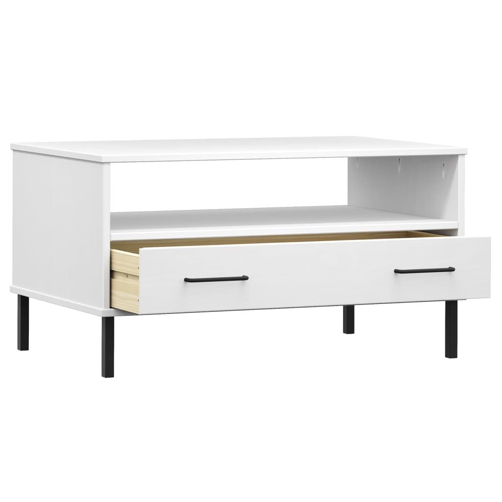 Coffee Table with Metal Legs White 33.5"x19.7"x17.7" Solid Wood OSLO