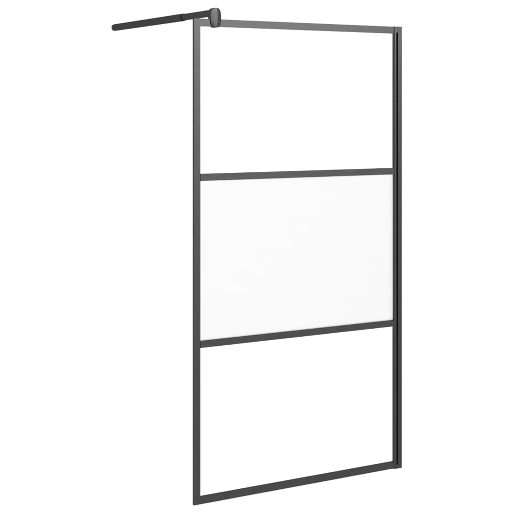 Walk-in Shower Wall 39.4"x76.8" Half Frosted ESG Glass Black