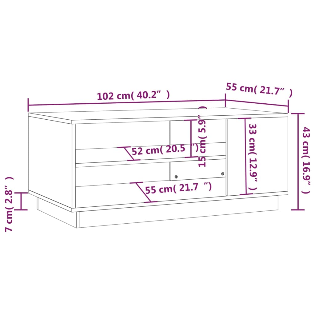 Coffee Table High Gloss White 40.2"x21.7"x16.9" Engineered Wood