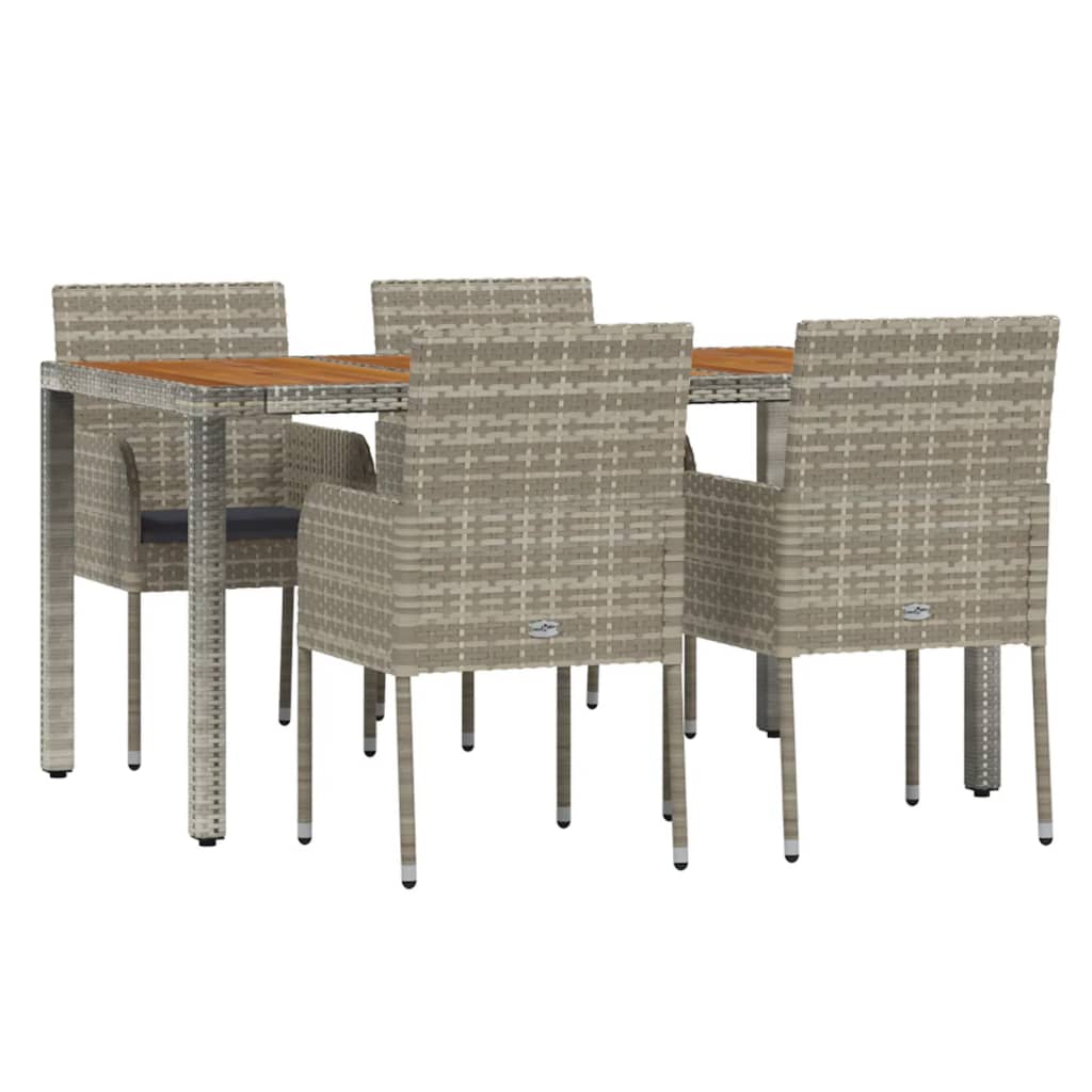 5 Piece Patio Dining Set with Cushions Gray Poly Rattan