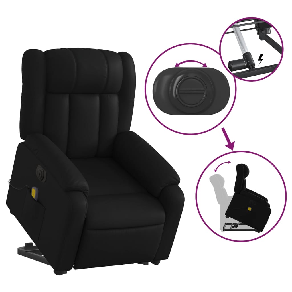 Electric Stand up Massage Recliner Chair Black Faux Leather