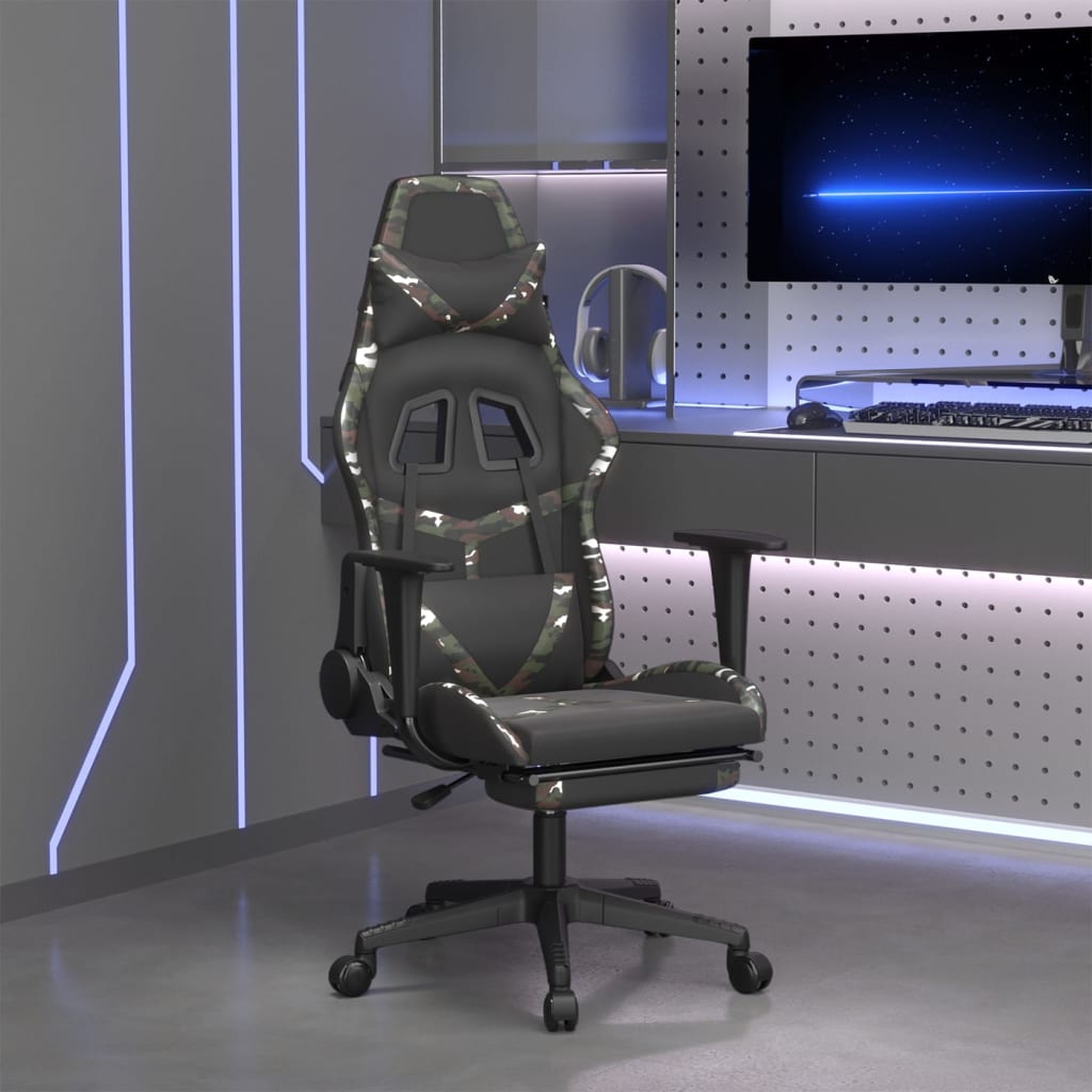 Gaming Chair with Footrest Black and Camouflage Faux Leather