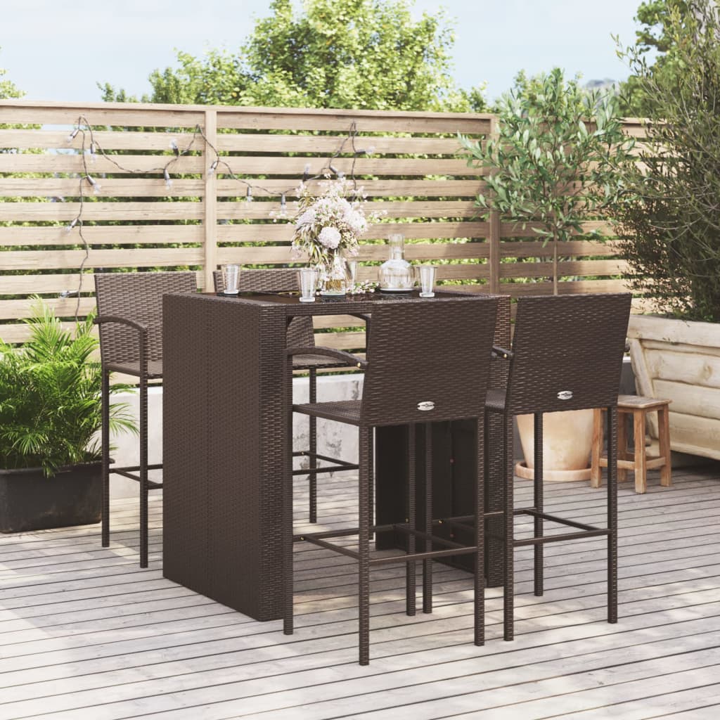 5 Piece Patio Bar Set Brown Poly Rattan