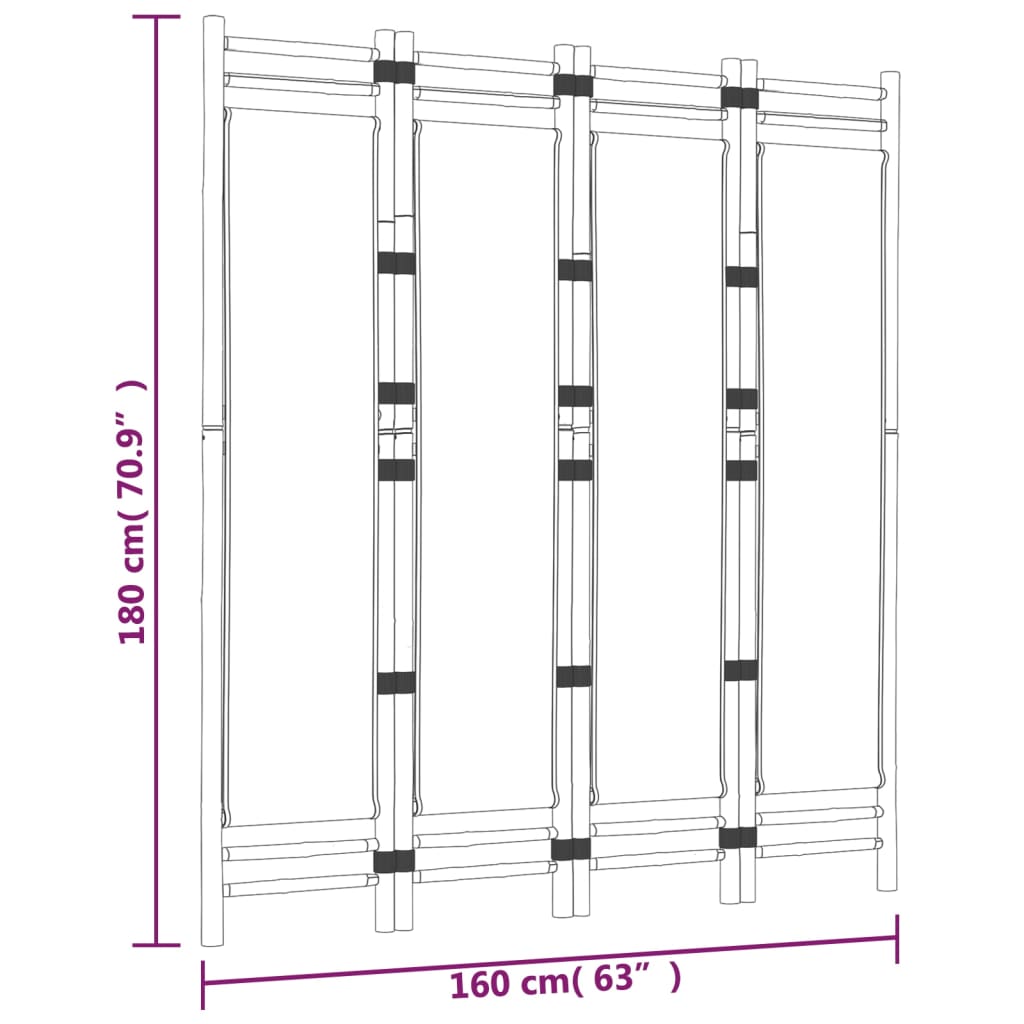 Folding 4-Panel Room Divider 63" Bamboo and Canvas