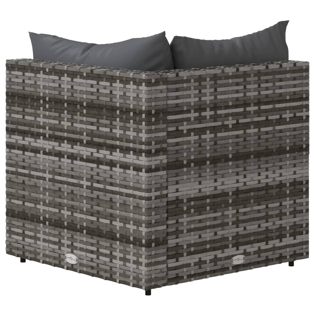 Patio Corner Sofa with Cushions Gray Poly Rattan