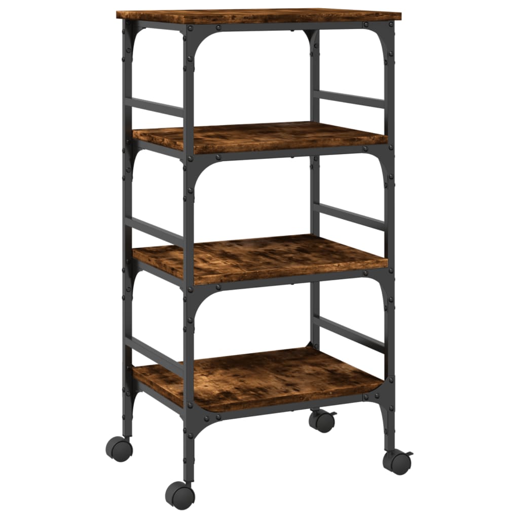 Kitchen Trolley Smoked Oak 17.7"x13.8"x35.2" Engineered Wood