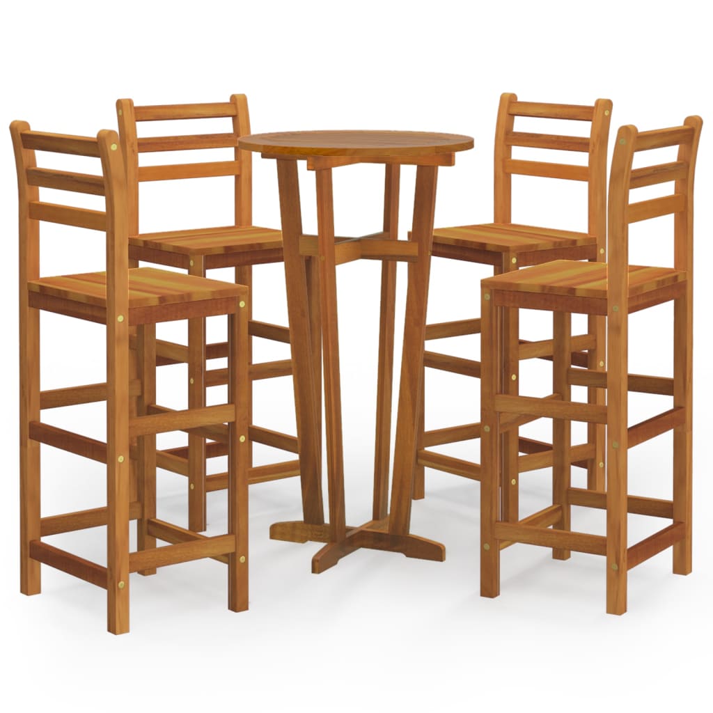 5 Piece Patio Bar Set Solid Wood Acacia