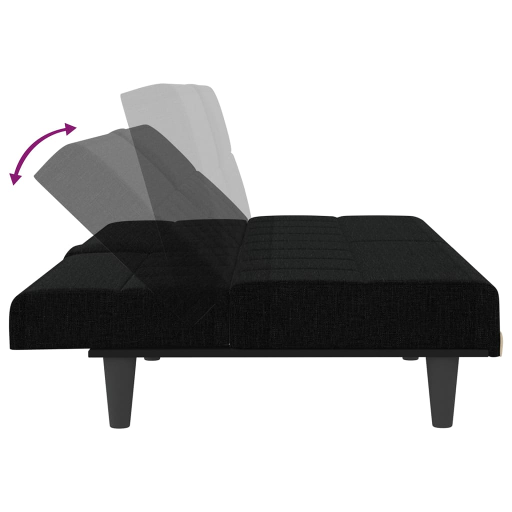 Sofa Bed with Cup Holders Black Fabric