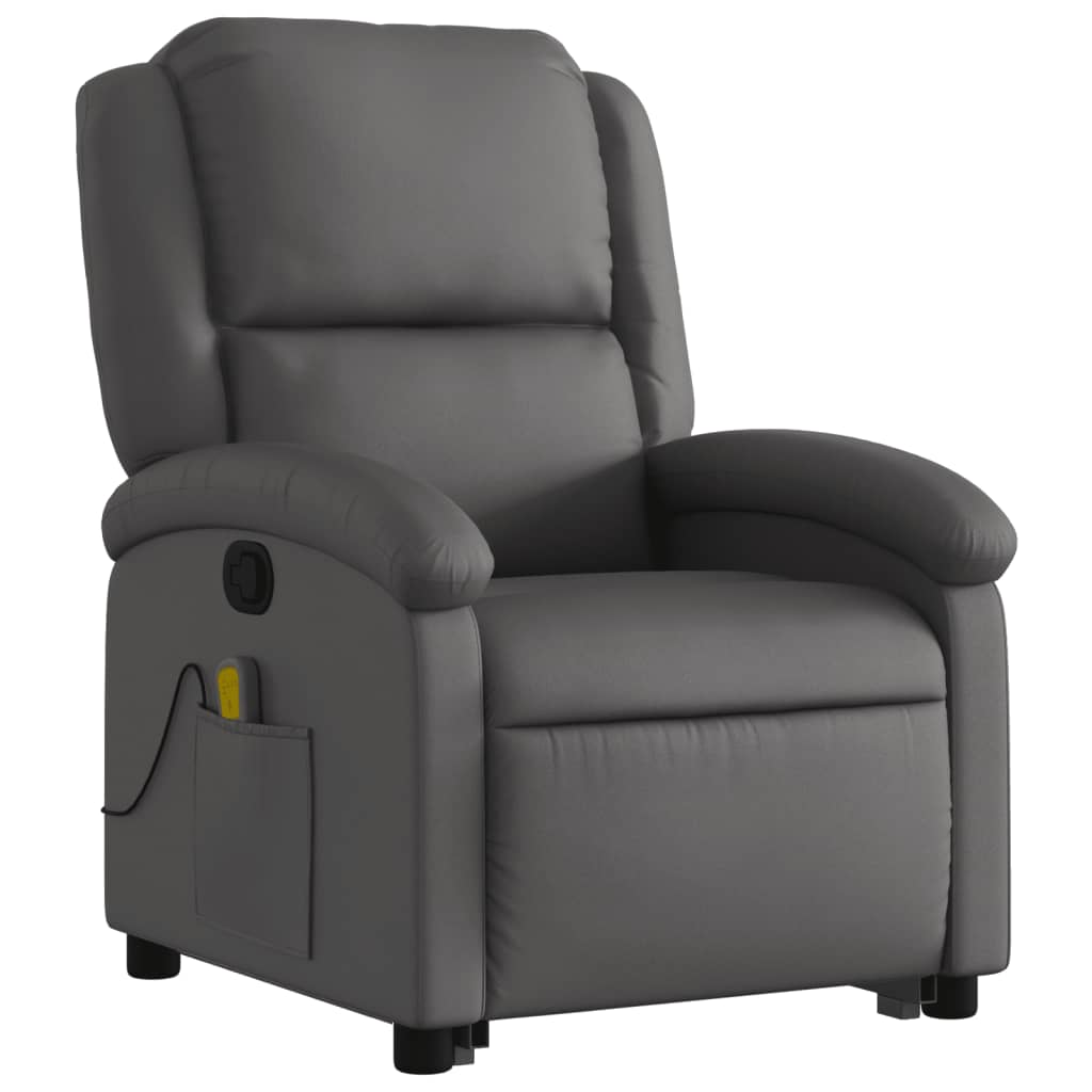 Stand up Massage Recliner Chair Gray Real Leather