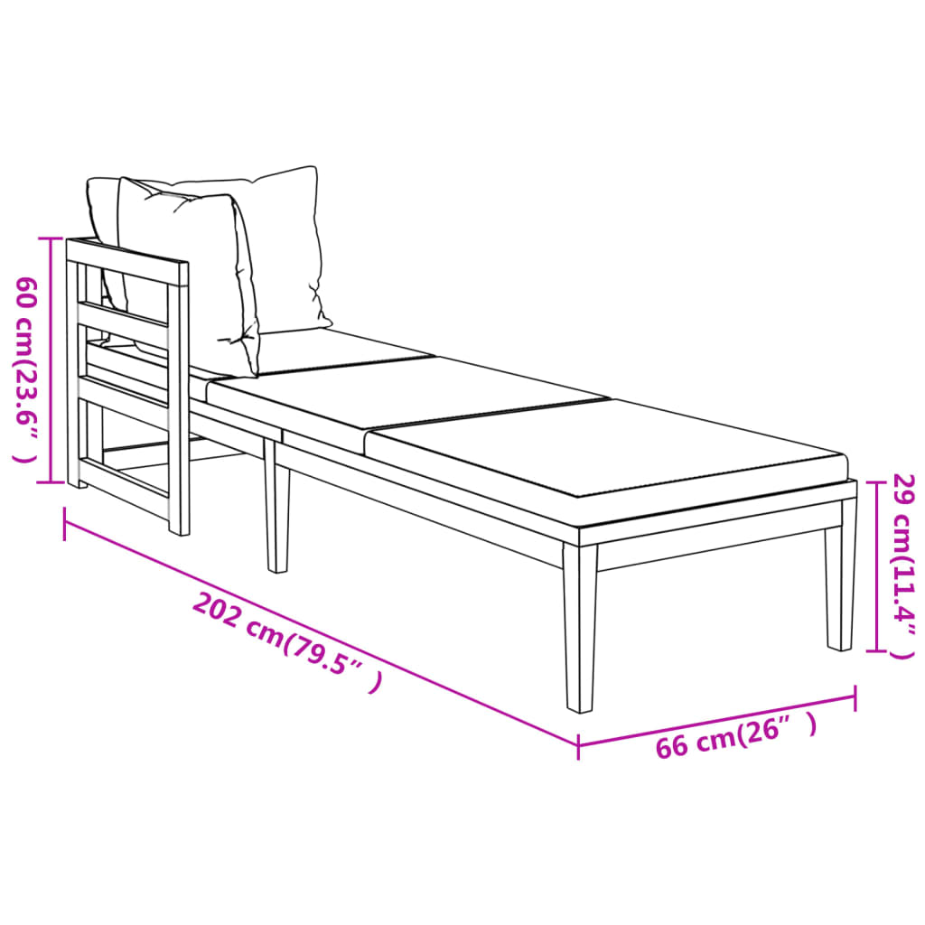 Sun Loungers with Cream White Cushions 2 pcs Acacia Wood