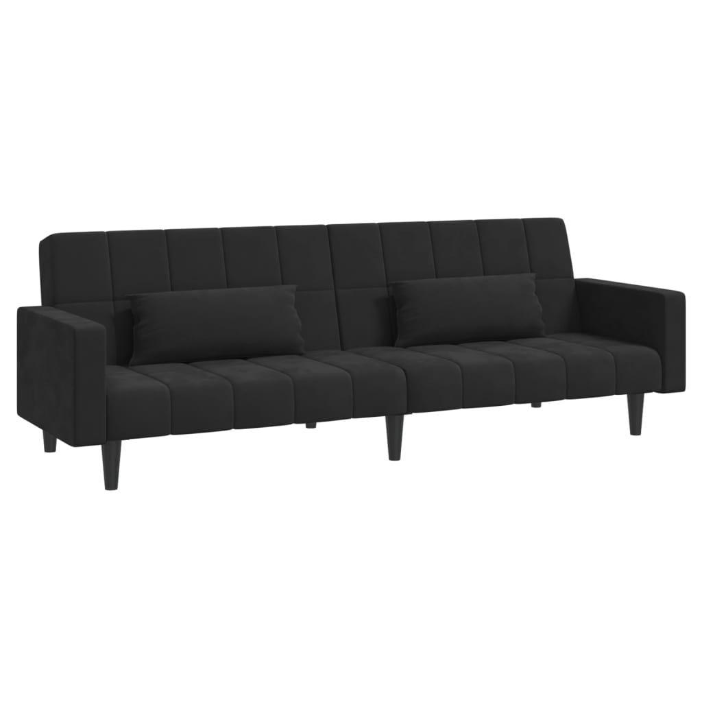 2-Seater Sofa Bed with Two Pillows Black Velvet