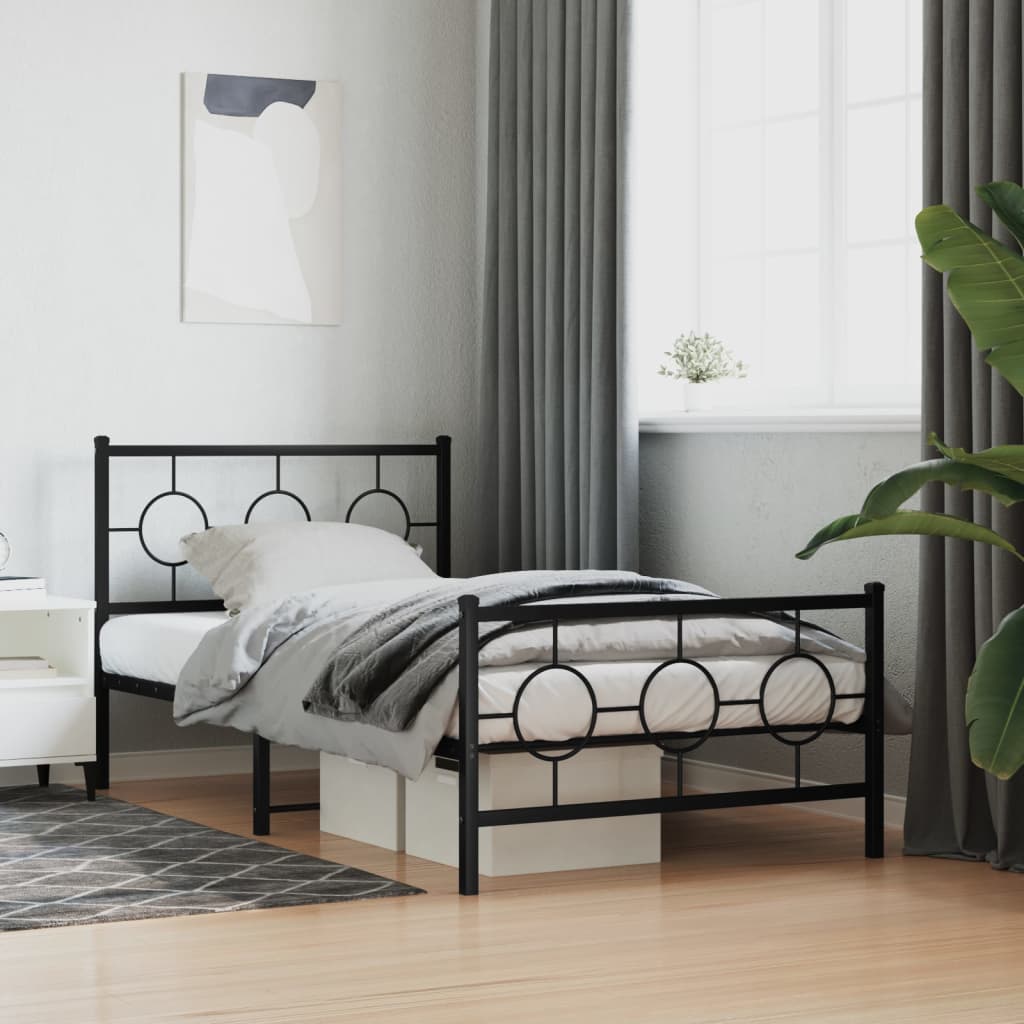 Metal Bed Frame without Mattress with Footboard Black 39.4"x78.7"