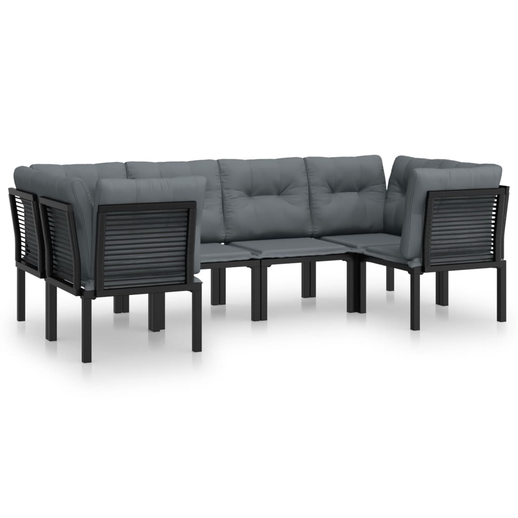 6 Piece Patio Lounge Set Black and Gray Poly Rattan