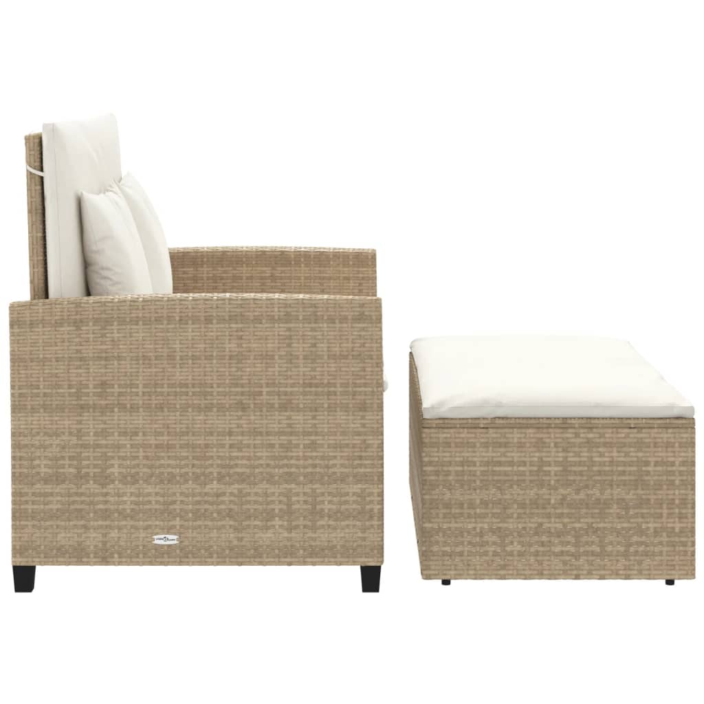 Patio Sofa with Cushions 2-Seater Beige Poly Rattan