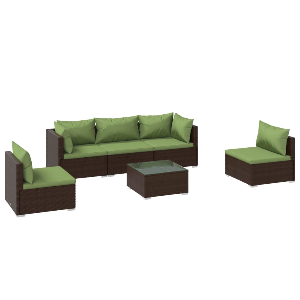 6 Piece Patio Lounge Set with Cushions Poly Rattan Brown