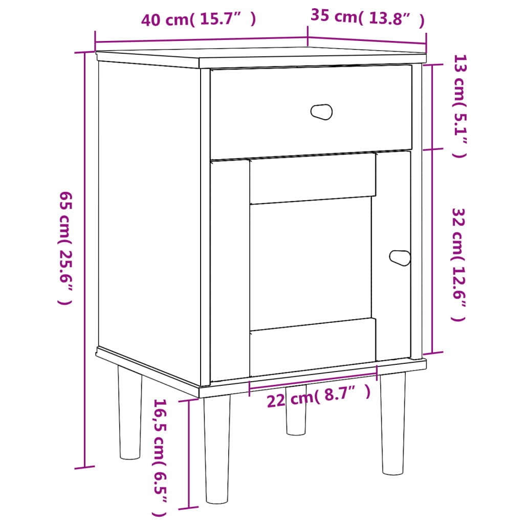 Bedside Cabinet SENJA Rattan Look White 15.7"x13.8"x25.6" Solid Wood Pine