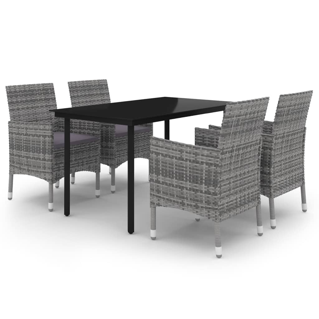 5 Piece Patio Dining Set with Cushions Poly Rattan and Glass