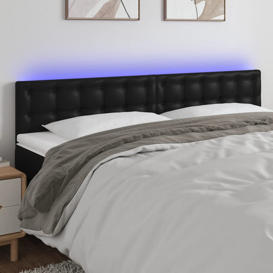 LED Headboard Black 78.7"x2"x30.7"/34.6" Faux Leather