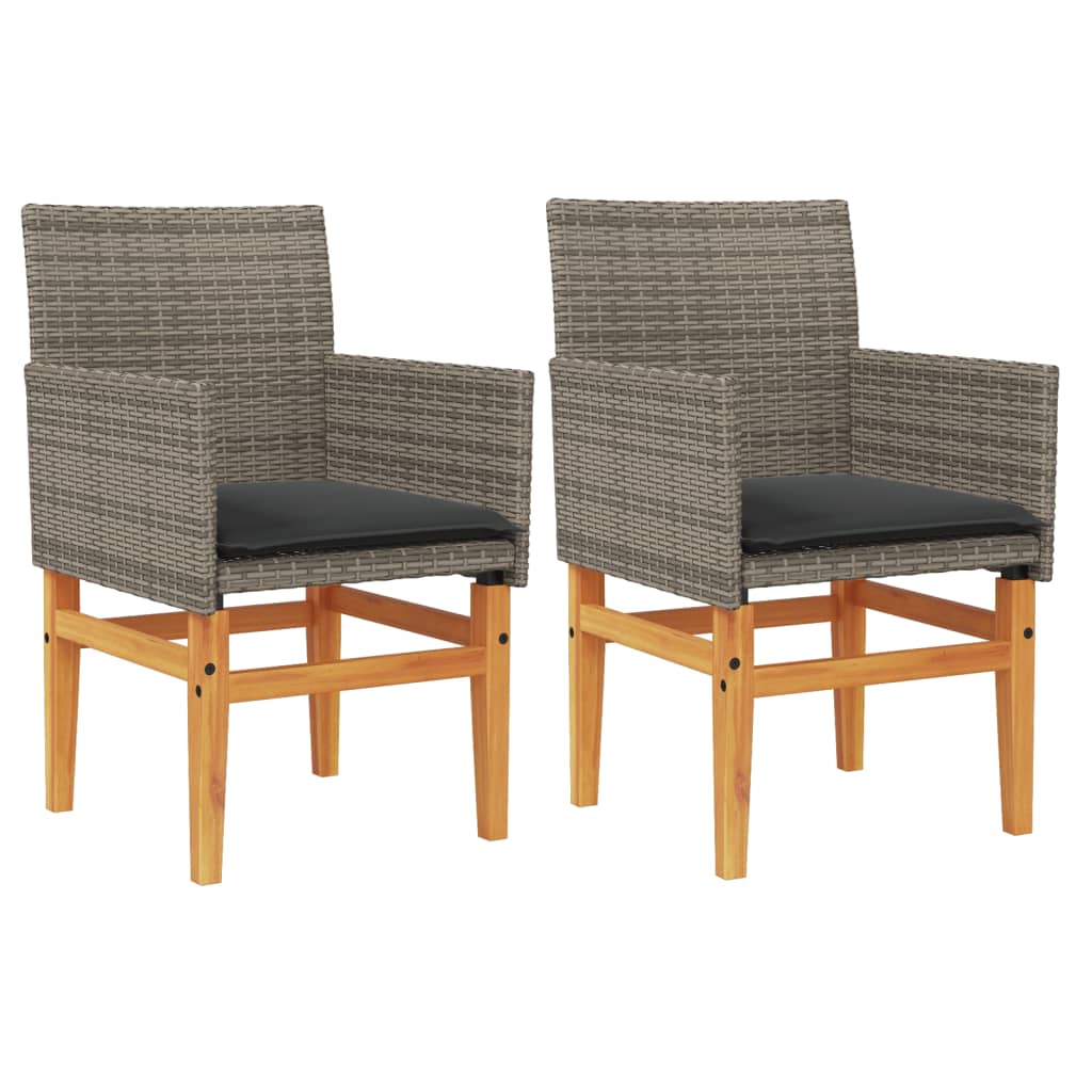 Patio Chairs with Cushions 2 pcs Gray Poly Rattan&Solid Wood