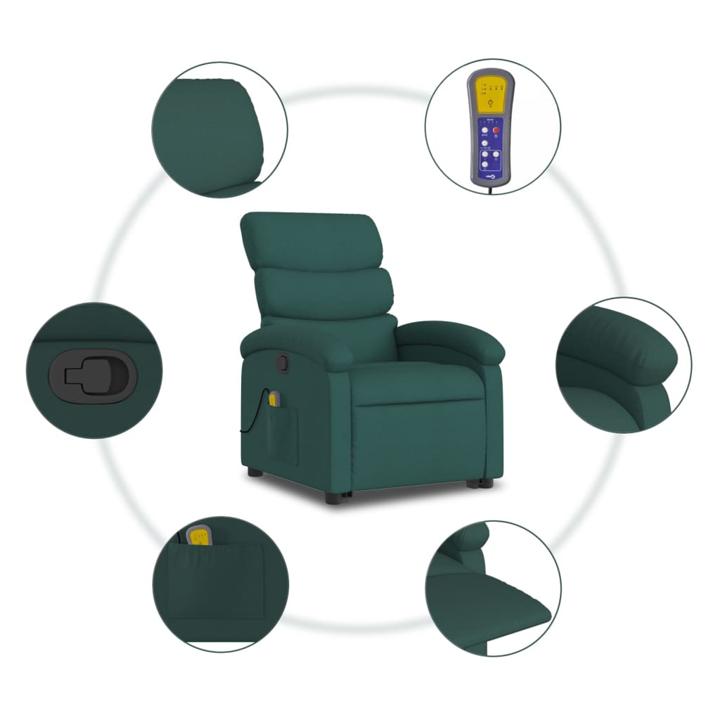 Stand up Massage Recliner Chair Dark Green Fabric