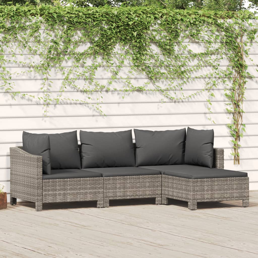 4 Piece Patio Lounge Set with Cushions Gray Poly Rattan