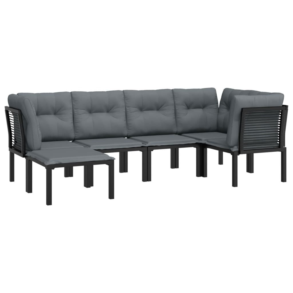 6 Piece Patio Lounge Set Black and Gray Poly Rattan