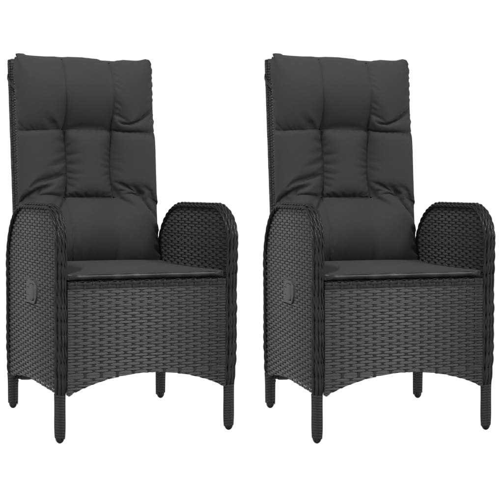 3 Piece Patio Dining Set with Cushions Black Poly Rattan