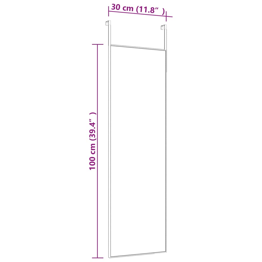 Door Mirror Black 11.8"x39.4" Glass and Aluminum