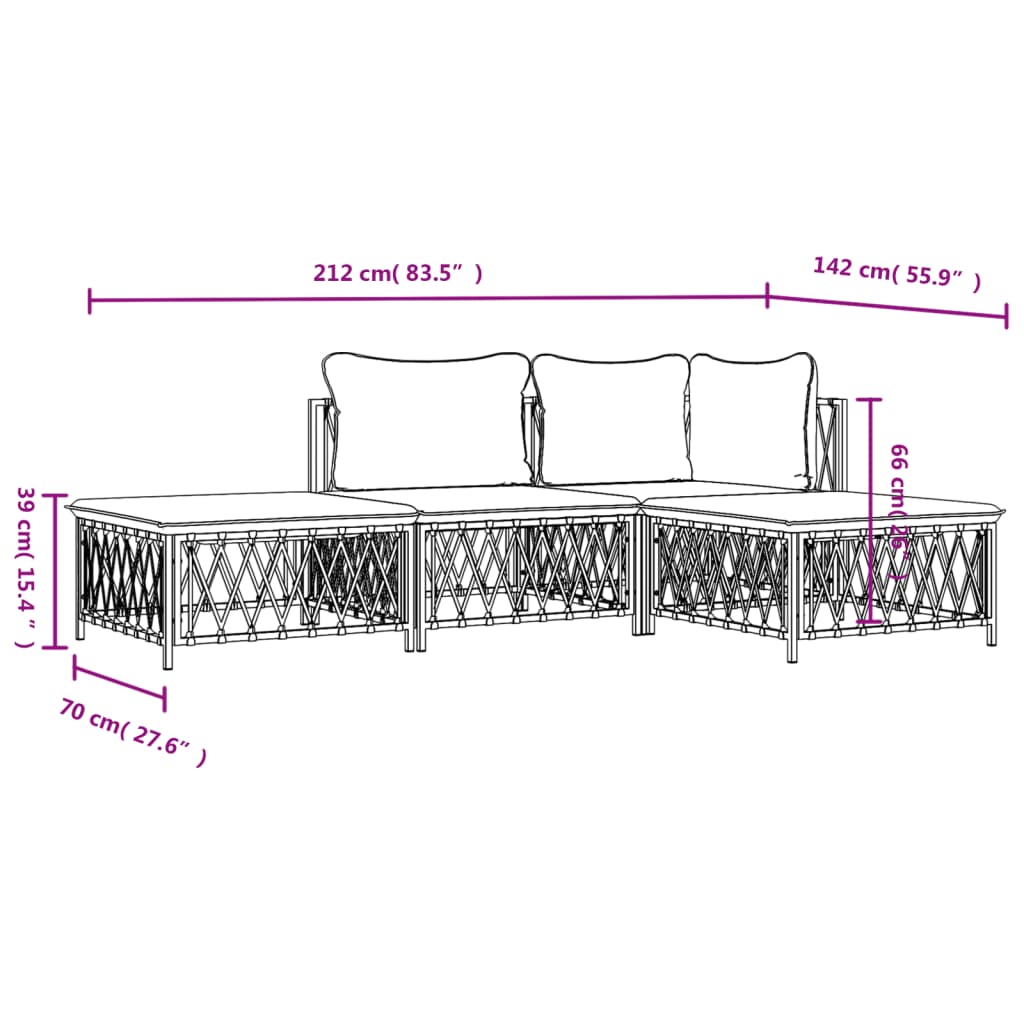 4 Piece Patio Lounge Set with Cushions White Steel