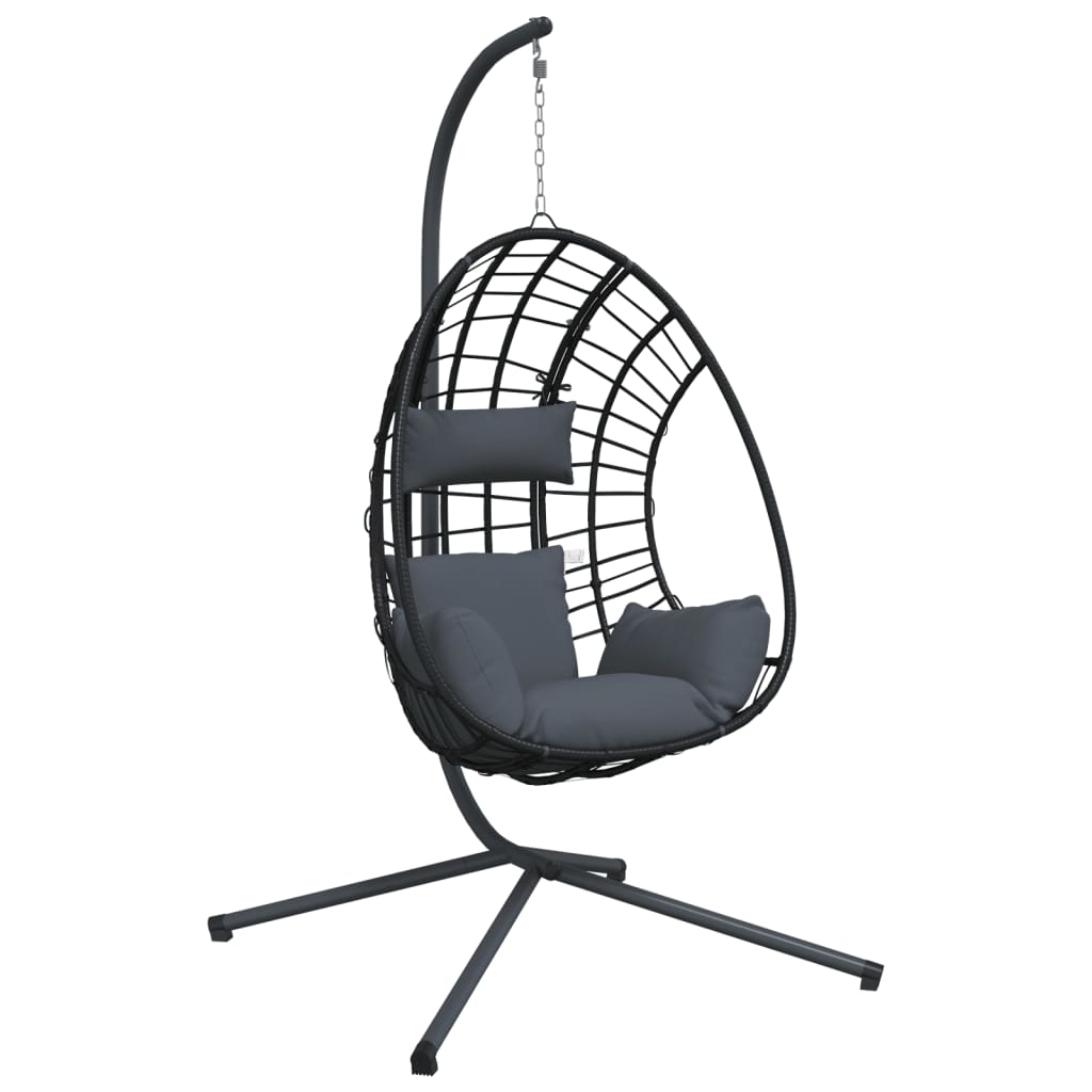 Hanging Egg Chair with Stand Anthracite Rattan and Steel