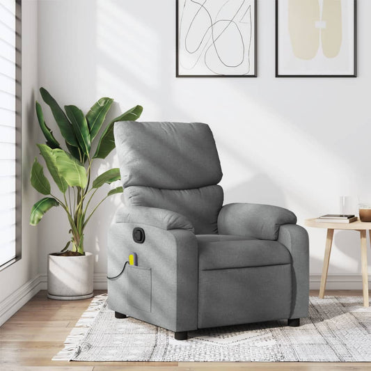 Massage Recliner Chair Light Gray Fabric