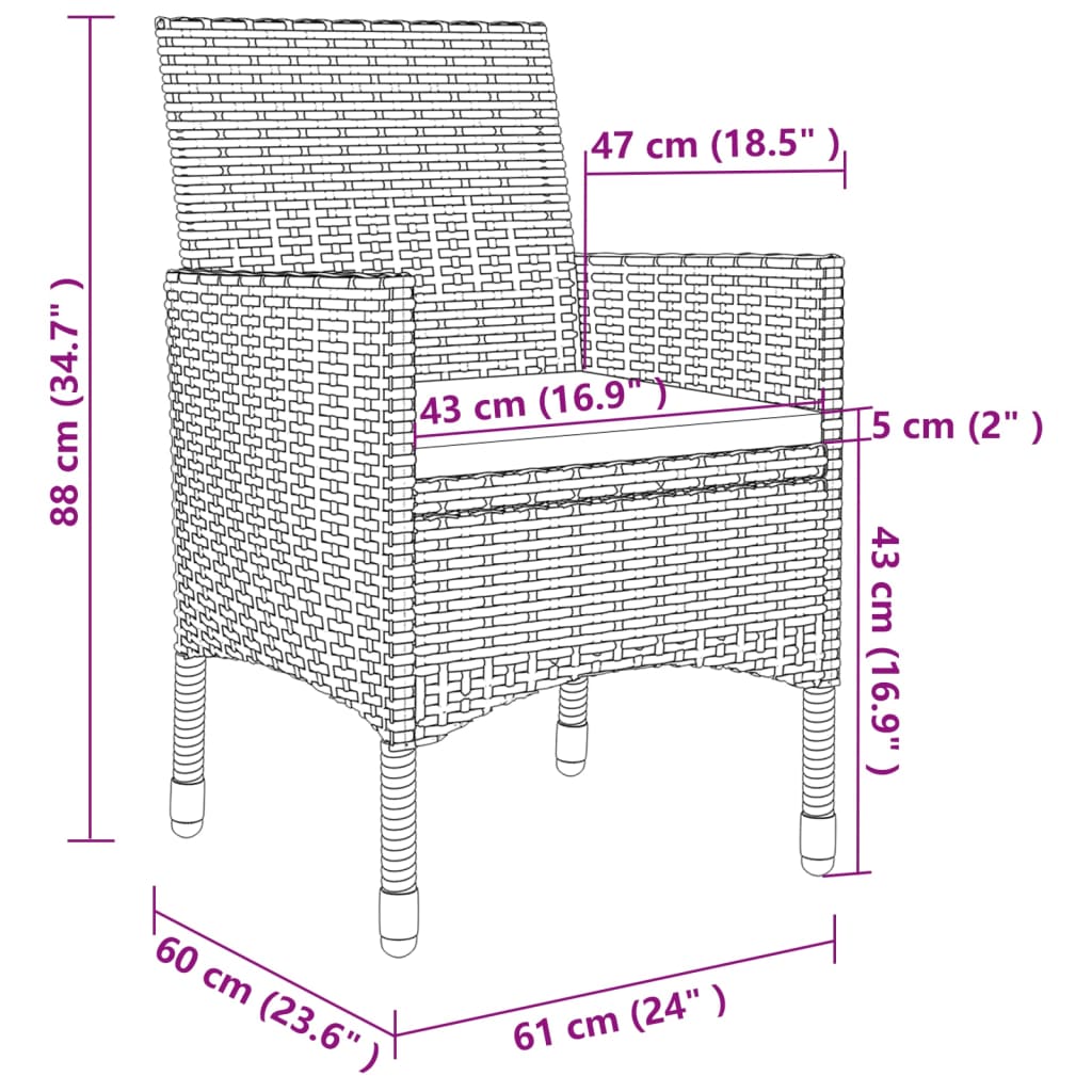 5 Piece Patio Dining Set with Cushions Poly Rattan and Black