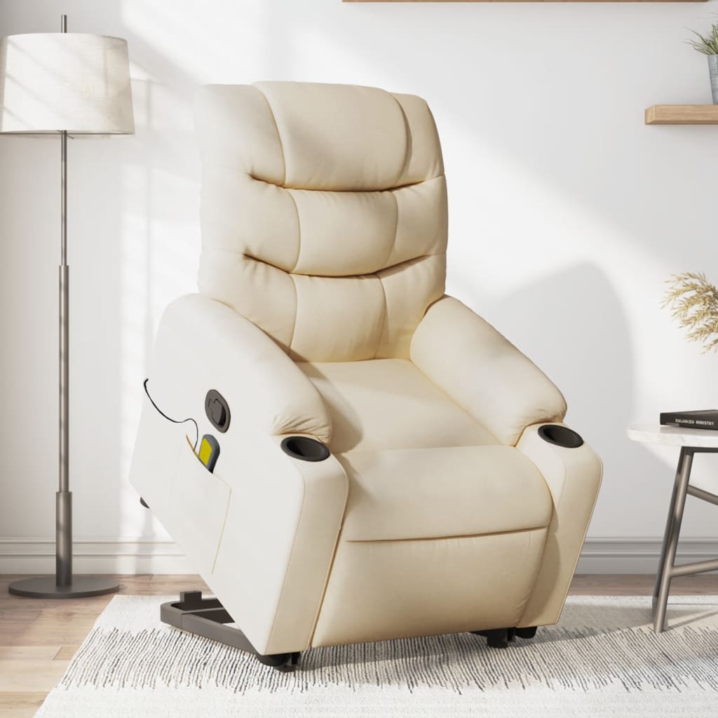 Stand up Massage Recliner Chair Cream Fabric