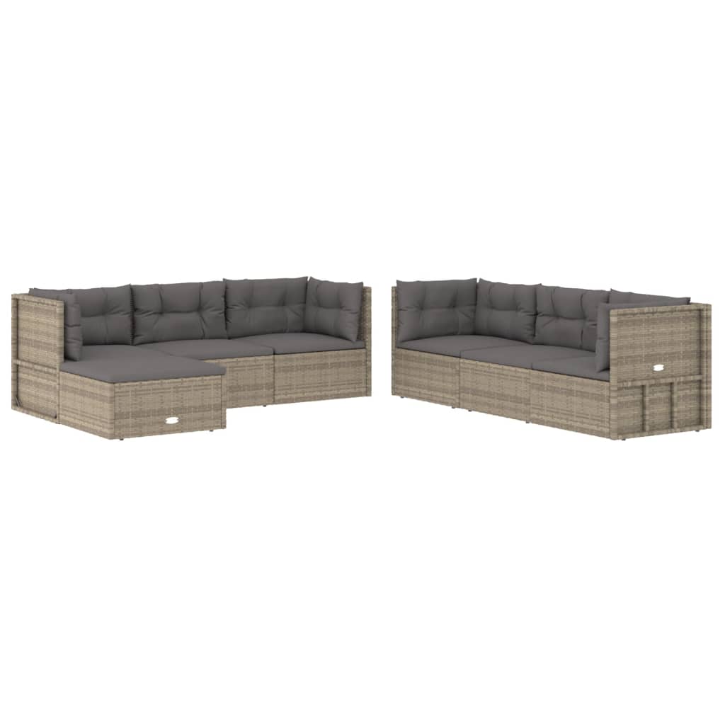 7 Piece Patio Lounge Set with Cushions Gray Poly Rattan