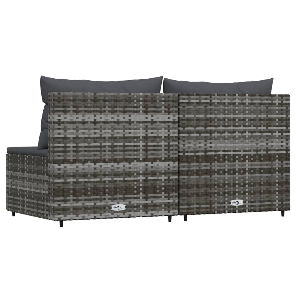 Patio Middle Sofas with Cushions 2 pcs Gray Poly Rattan