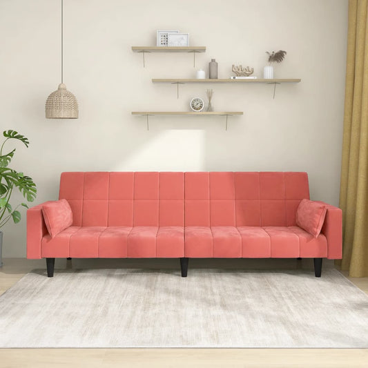 2-Seater Sofa Bed with Two Pillows Pink Velvet