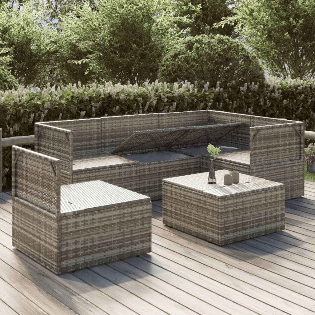 6 Piece Patio Lounge Set with Cushions Gray Poly Rattan