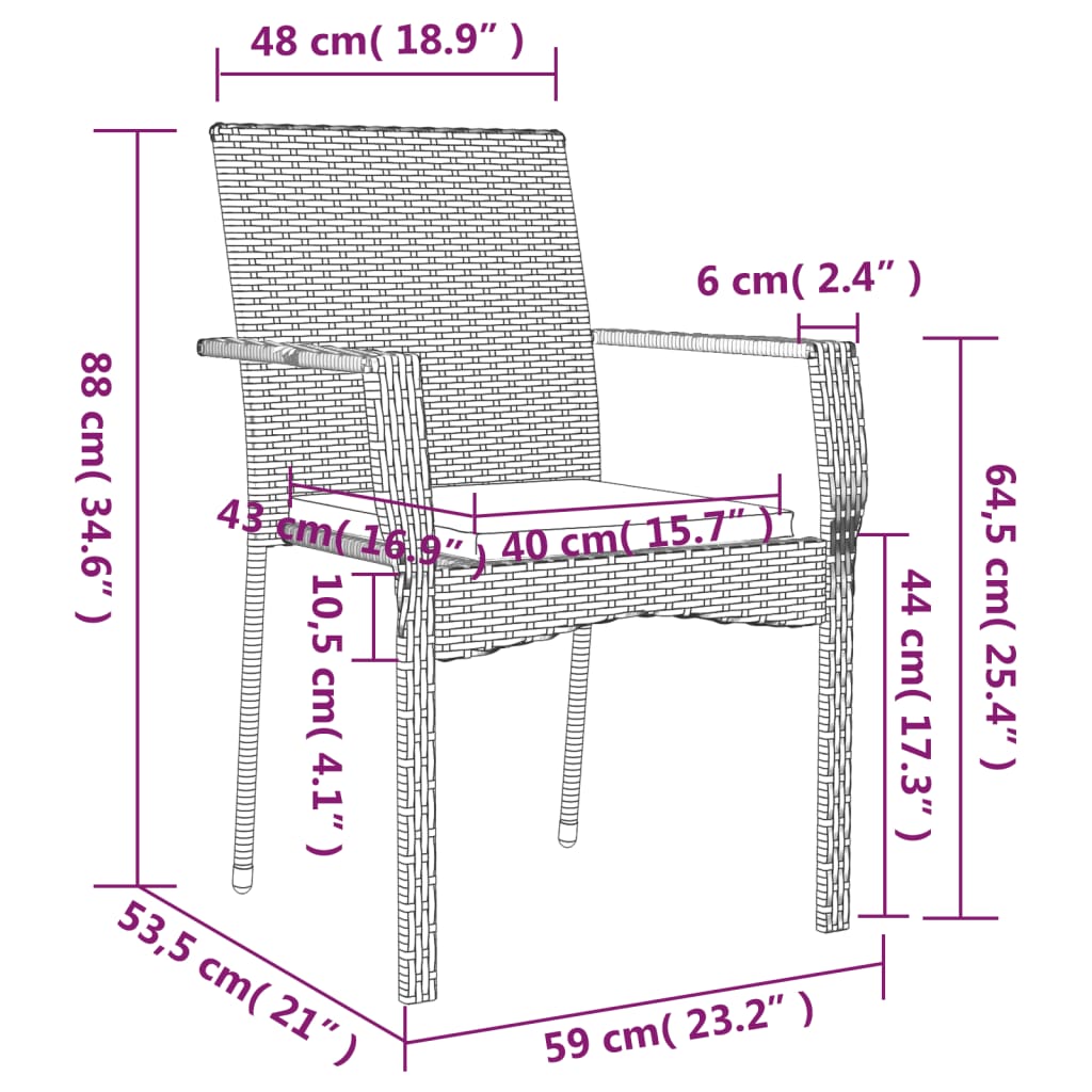 Patio Chairs with Cushions 2 pcs Poly Rattan Black