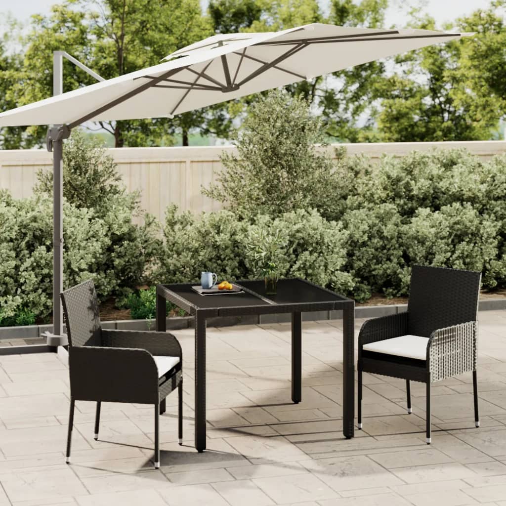 3 Piece Patio Dining Set with Cushions Black Poly Rattan