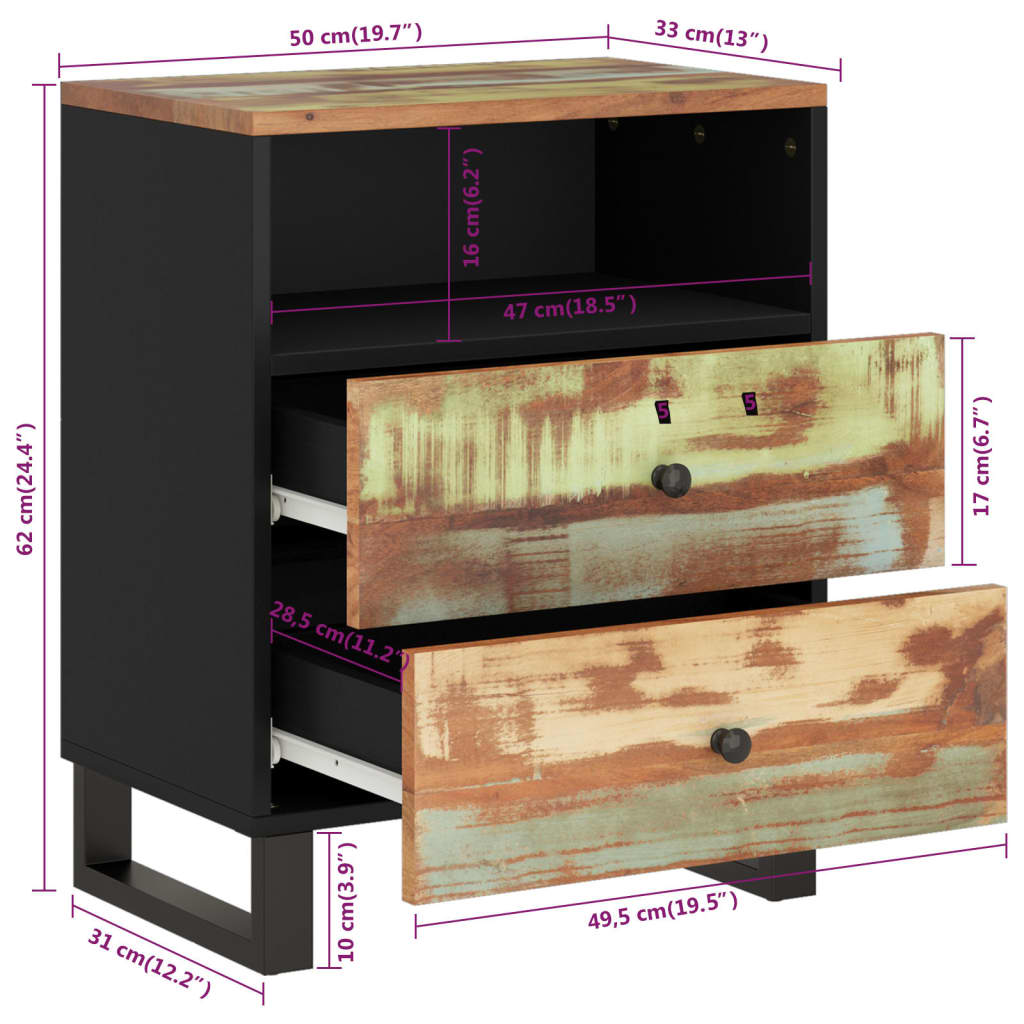 Bedside Cabinet 19.7"x13"x24.4" Solid Wood Reclaimed&Engineered Wood