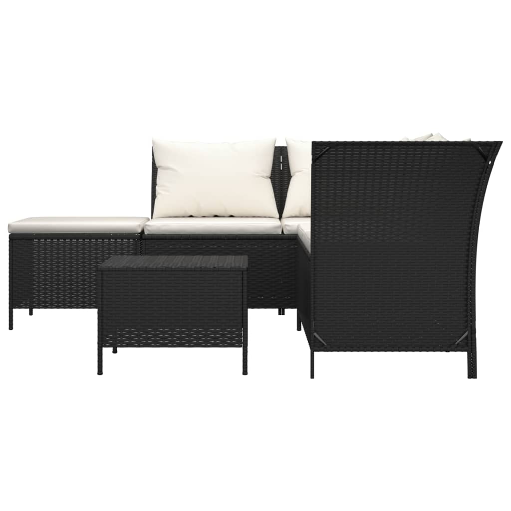 4 Piece Patio Lounge Set with Cushions Black Poly Rattan