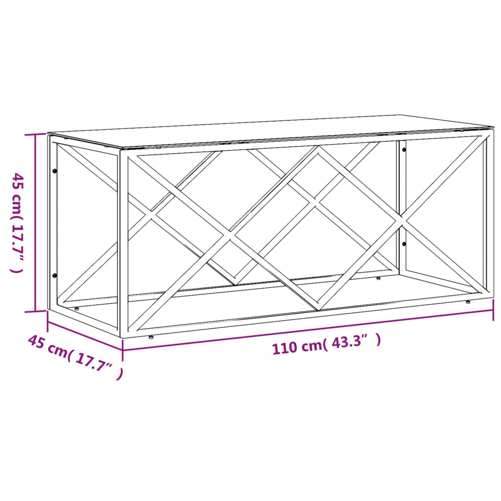 Coffee Table 43.3"x17.7"x17.7" Stainless Steel and Glass