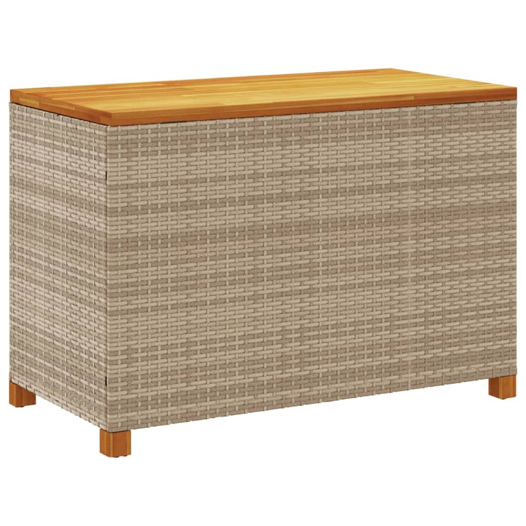 Patio Storage Box Beige 43.3"x21.7"x24.8" Poly Rattan Acacia Wood