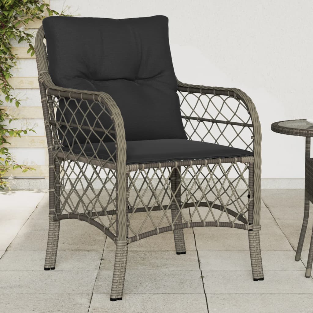 Patio Chairs with Cushions 2 pcs Gray Poly Rattan