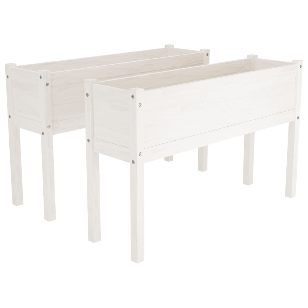 Garden Planters 2 pcs White 43.3"x12.2"x27.6" Solid Wood Pine