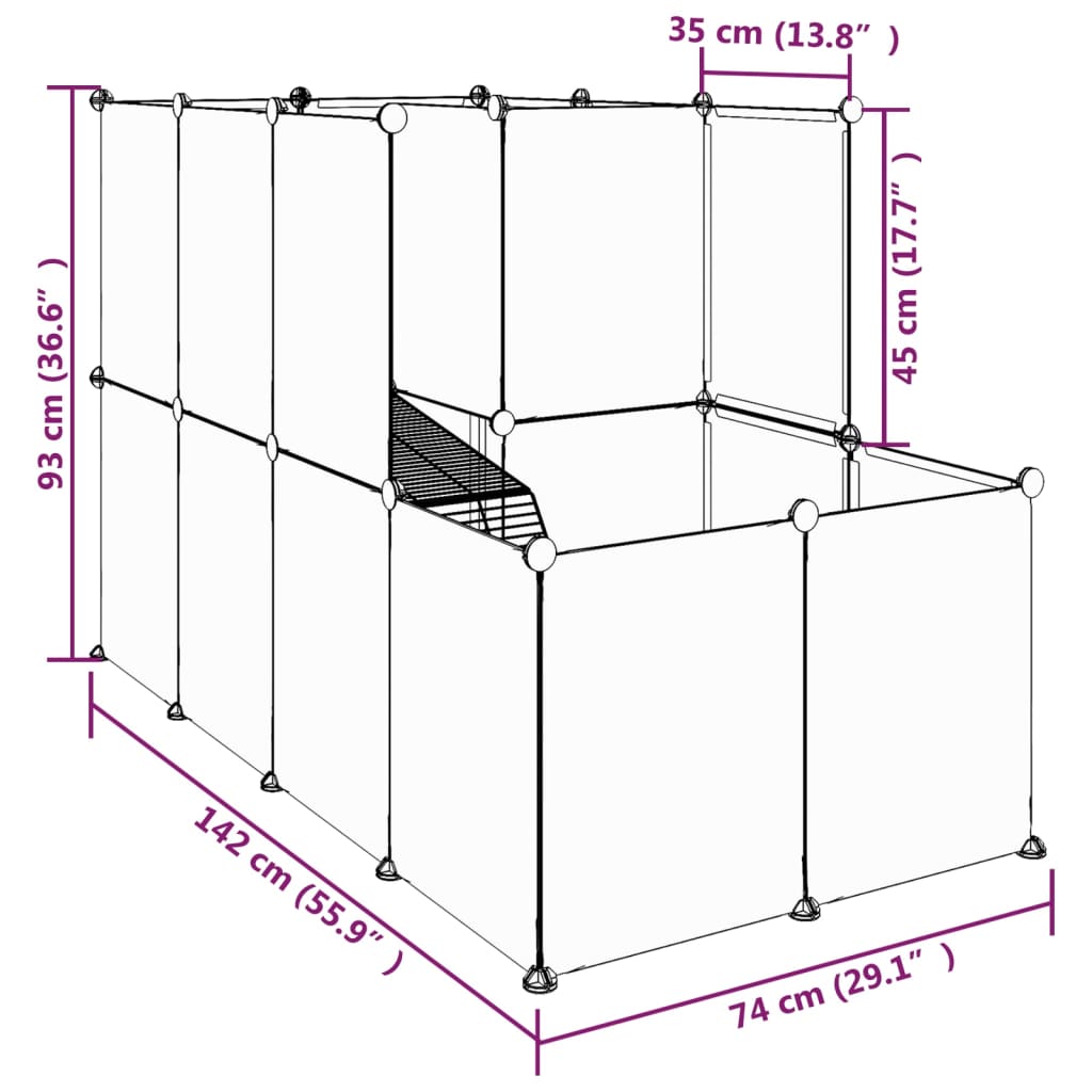 Small Animal Cage Transparent 55.9"x29.1"x36.6" PP and Steel