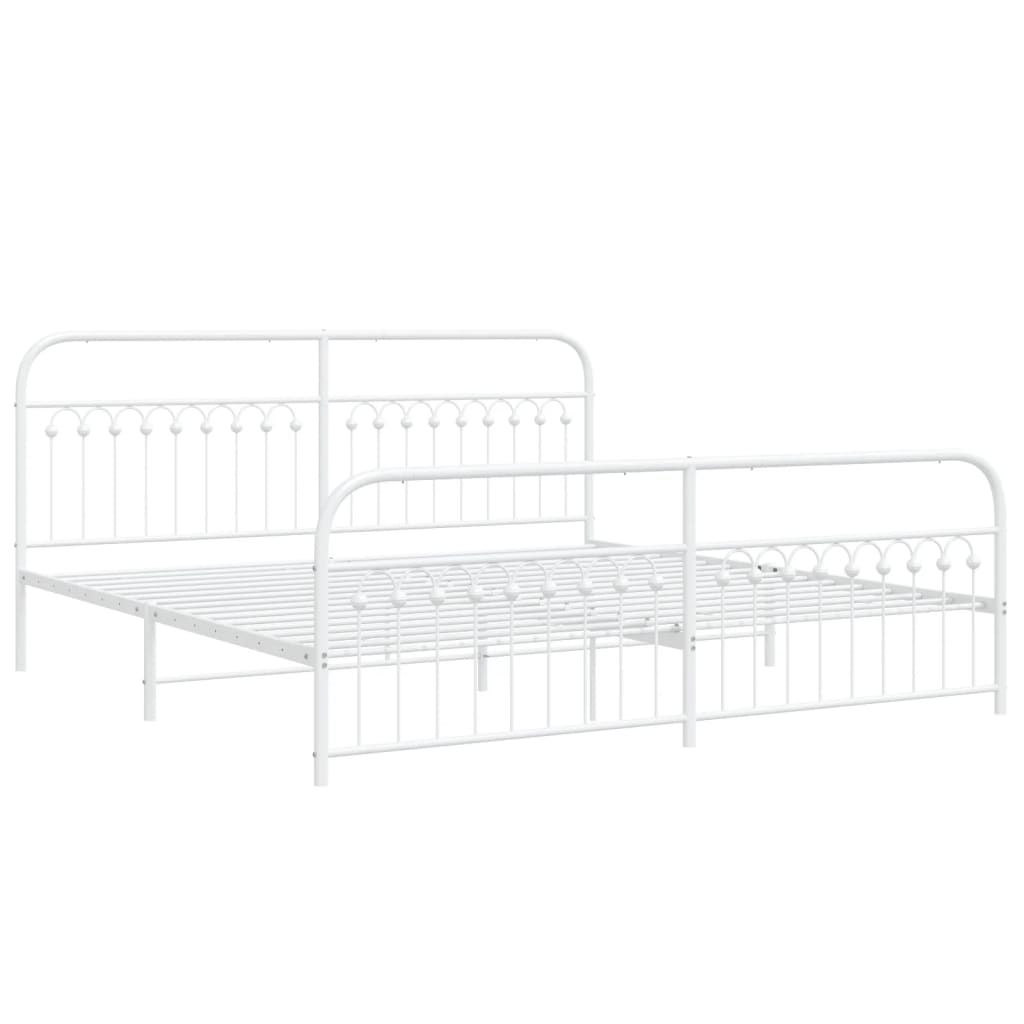 Metal Bed Frame without Mattress with Footboard White 76"x79.9"