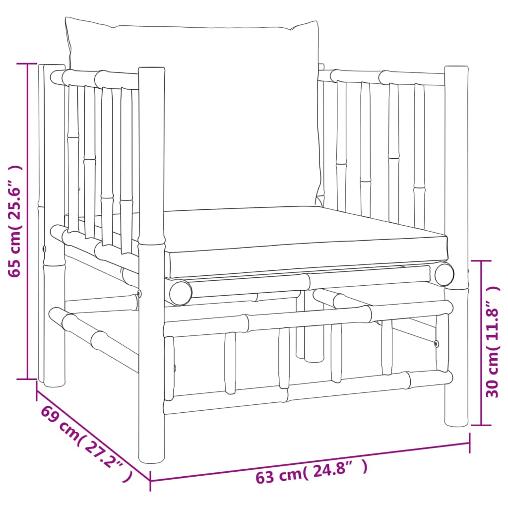 5 Piece Patio Lounge Set with Cream White Cushions Bamboo