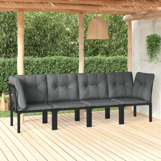 4 Piece Patio Lounge Set Black and Gray Poly Rattan